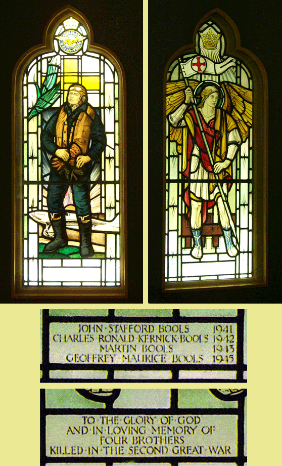 Stained glass windows commemerating four of the Bools brothers